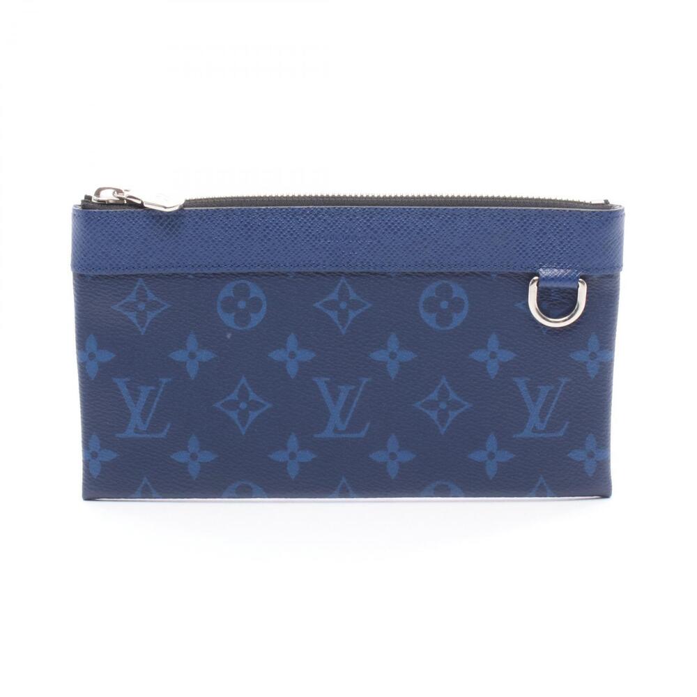 Louis Vuitton Discovery Pochette Coin Wallet Leather Taigarama Pouch Navy Blue